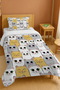 100% Cotton Cute Yellow Gray Cats Patterned Single Pique Set