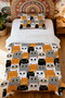 100% Cotton Dark Cats Patterned Single Pique Set - 2