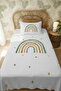 100% Cotton Green Rainbow Patterned Single Bedspread Set - 3