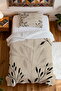 100% Cotton Black Leaves Patterned Single Pique Set - 4