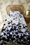 100% Cotton Flying Navy Blue Flowers Patterned Single Pike Set - 3