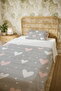100% Cotton Gray Pink Hearts Patterned Single Pique Set - 5