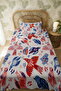 100% Cotton Ethnic Blue Red Birds Patterned Single Pique Set - 3