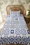 100% Cotton Yellow Blue Tile Patterned Single Pique Set - 3
