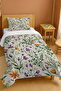 100% Cotton Purple Botanical Flowers Patterned Single Pique Set