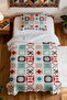 100% Cotton Red Tones Tile Patterned Single Pike Set - 4