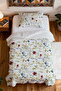 100% Cotton Purple Red Flowers Patterned Single Pique Set - 4