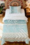 100% Cotton Blue Gray Antique Motif Patterned Single Pike Set - 2