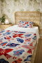 100% Cotton Ethnic Blue Red Birds Patterned Single Pique Set - 5