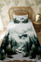 100% Cotton Green Forest View Patterned Single Blanket Set - 3
