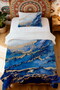100% Cotton Gold Veined Blue Granite Patterned Single Pike Set - 2