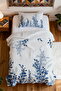 100% Cotton Blue Pendulum Leaves Patterned Single Pike Set - 4