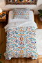 100% Cotton Turquoise Orange Ikat Motif Patterned Single Bedspread Set - 4