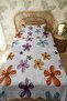 100% Cotton Hippie Daisy Patterned Twin Bedspread Set - 3