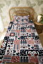 100% Cotton Red Blue Cross-Stitch Patterned Single Pike Set - 3