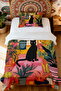 100% Cotton Botanical Cat Patterned Single Pike Set in the Room - 2