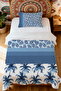 100% Cotton Navy Blue Palm Tree Dream Patterned Single Bedspread Set - 2