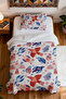 100% Cotton Ethnic Blue Red Birds Patterned Single Pique Set - 4