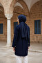 Navy Blue - Wide Cuffs 96% Cotton Stretchy Poplin Long Tunic Women's Hijab Shirt 1160-Tes - 4
