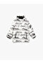 Fleece Lined Patterned Long Sleeve Hooded Coat