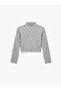 Slim Fit Ribbed Knit Long Sleeve Mock Neck Crop T-Shirt - 3