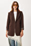 Shoulder Pad Button Blazer Woven Jacket Lxa0012 Brown - 3