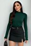 Women's Emerald Green Turtleneck Basic Long Sleeve Bodysuit
