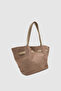 Ferny Suede Arm and Shoulder Bag with Belt, Buckle and Stitching Detail Mink - 5