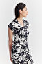 Women's Patterned Blouse with Waist Buckle Detail - 4