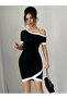 Women's Short Sleeve Asymmetric Cut Collar Stripe and Accessory Detailed Modal Dress - 4
