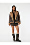 Leather-Look Biker Jacket with Faux Fur Pockets and Zipper - 2