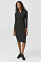 Women's Zippered Collar Corded Fabric Dress - 5