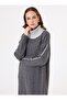 Oversized Knitwear Hijab Dress with Contrast Stripe Detail - Anthracite - - 2