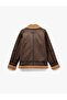 Leather-Look Biker Jacket with Faux Fur Pockets and Zipper - 5