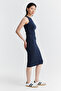 Women's Halter Neck Corded Fabric Dress - 2