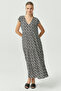 Women's V-Neck Short Sleeve Midi Length Dress - 6