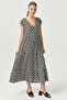 Women's V-Neck Short Sleeve Midi Length Dress - 2