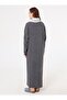 Oversized Knitwear Hijab Dress with Contrast Stripe Detail - Anthracite - - 5