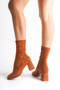 Tan Color Women's Boots Stretch Thick Heeled Internal Zipper Agnes - 4