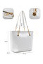 Crinkled Textured White Shk256 Faux Leather Zippered Single Compartment Chain Strap Hand, Arm, and Shoulder Bag - 4