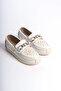 Layla Laceless Orthopedic Comfortable Sole Flower Patterned Women's Ballerina Shoes Ckt - White - 4