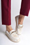 Layla Laceless Orthopedic Comfortable Sole Flower Patterned Women's Ballerina Shoes Ckt - White
