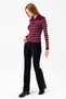 Women's Polo Neck Button Detailed Striped Knitwear Bodysuit Burgundy - 2058 - 3