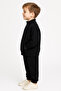 Boy's Mock Neck Zippered Tracksuit Bottom and Top Set Black - 3