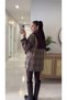 Kutan Checkered Velvet Collar Fur Lined Trench Coat - 3