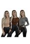 Women's Long Sleeve Crew Neck Viscose Basic Bodysuit – Beige Brown Gray Stylish Casual Top