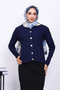 Navy Blue Cold Yarn Buttoned Cardigan