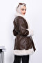 Brown Fur Detailed Belted Leather Trench Coat - 4