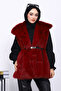 Burgundy Lined Belted Fur Vest - 3