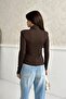 Women Blouse Corded Fabric Long Sleeve Turtleneck Stone Detailed Draped Asymmetric Blouse - 7